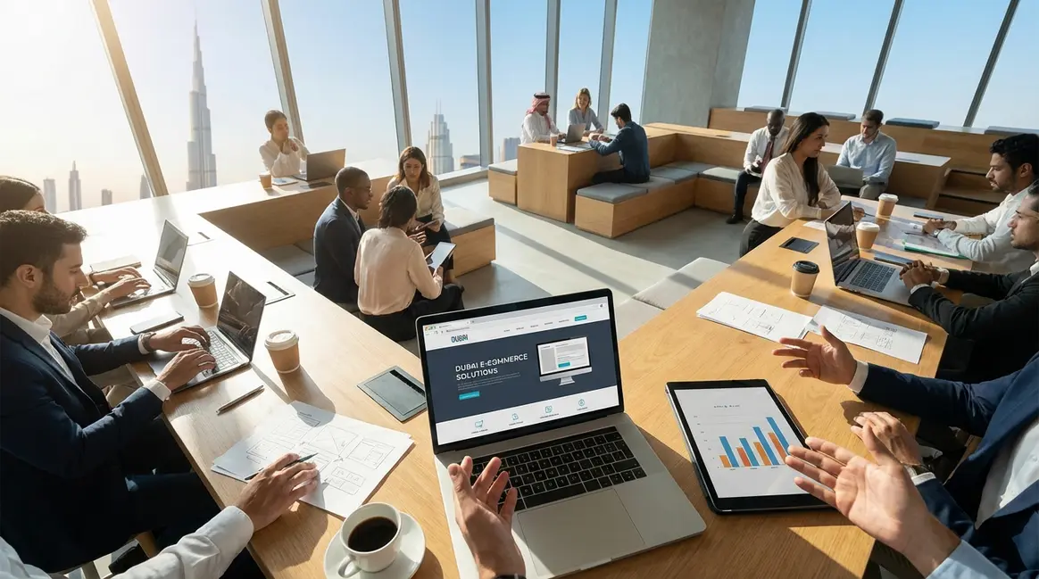 Visual representation of obtaining an e-commerce license in Dubai, highlighting free zone vs mainland options and costs.