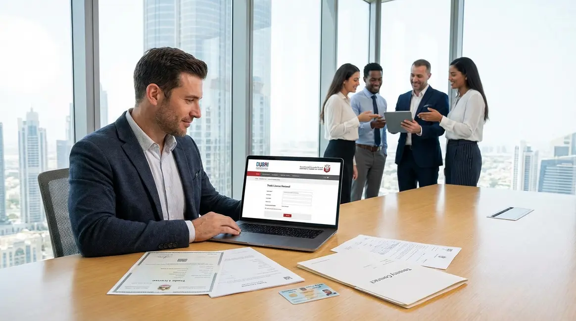 Digital interface showing UAE trade license renewal process