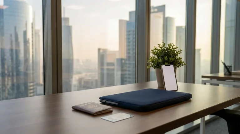 Professional using a laptop for a Dubai Courts online notary video call with UAE Pass login