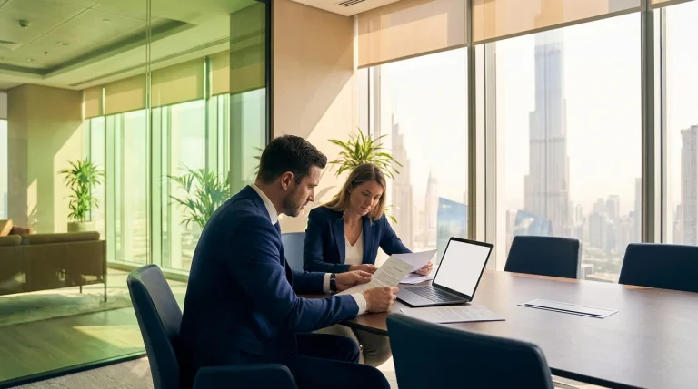 Employee reviewing documents to challenge a false absconding report in the UAE